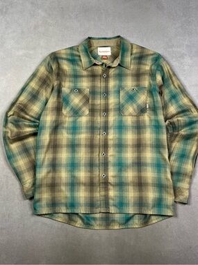 Simms Teal and Olive Plaid Button-Up Shirt
